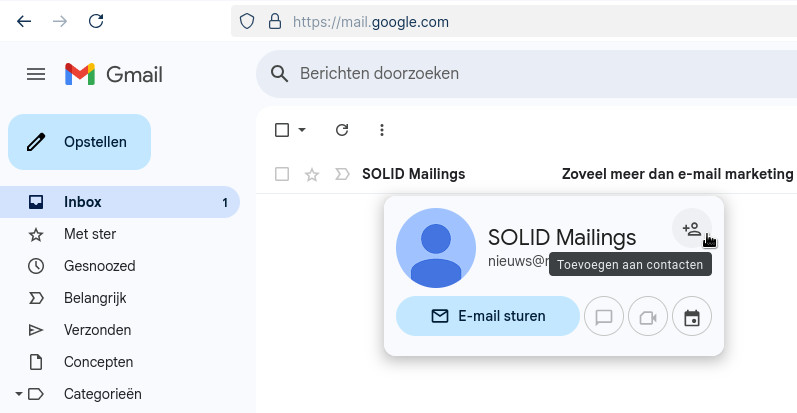 Afzender toevoegen aan adresboek in Gmail