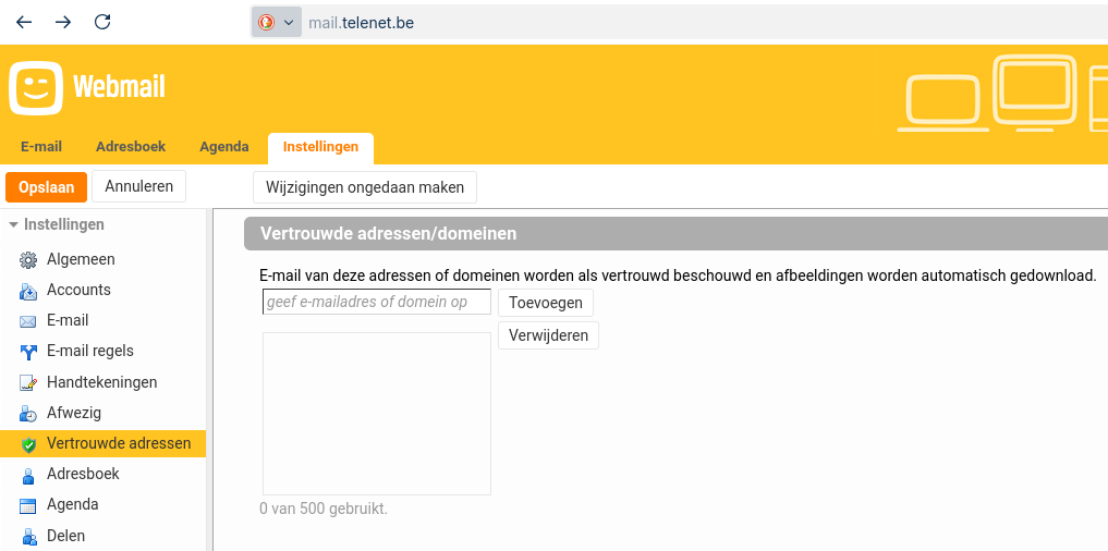 Telenet vertrouwde afzender toevoegen